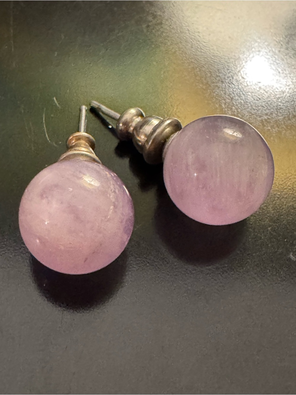 Lavender Jade Stud Earrings - 10mm Round Beads - Misty Lilac Gemstone